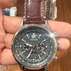 Citizen Men's Black Dial Watch with Brown Leather Strap